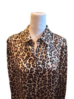 Leopard Print Button Up Blouse Animal Print Long Sleeve Top Chic Oversized